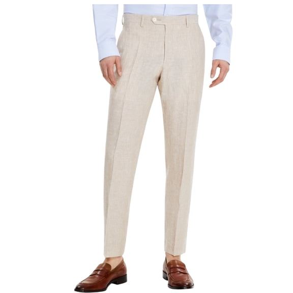 Tommy Hilfiger Mens Modern fit Dress Pants 44 / 30 Beige Solid Linen
