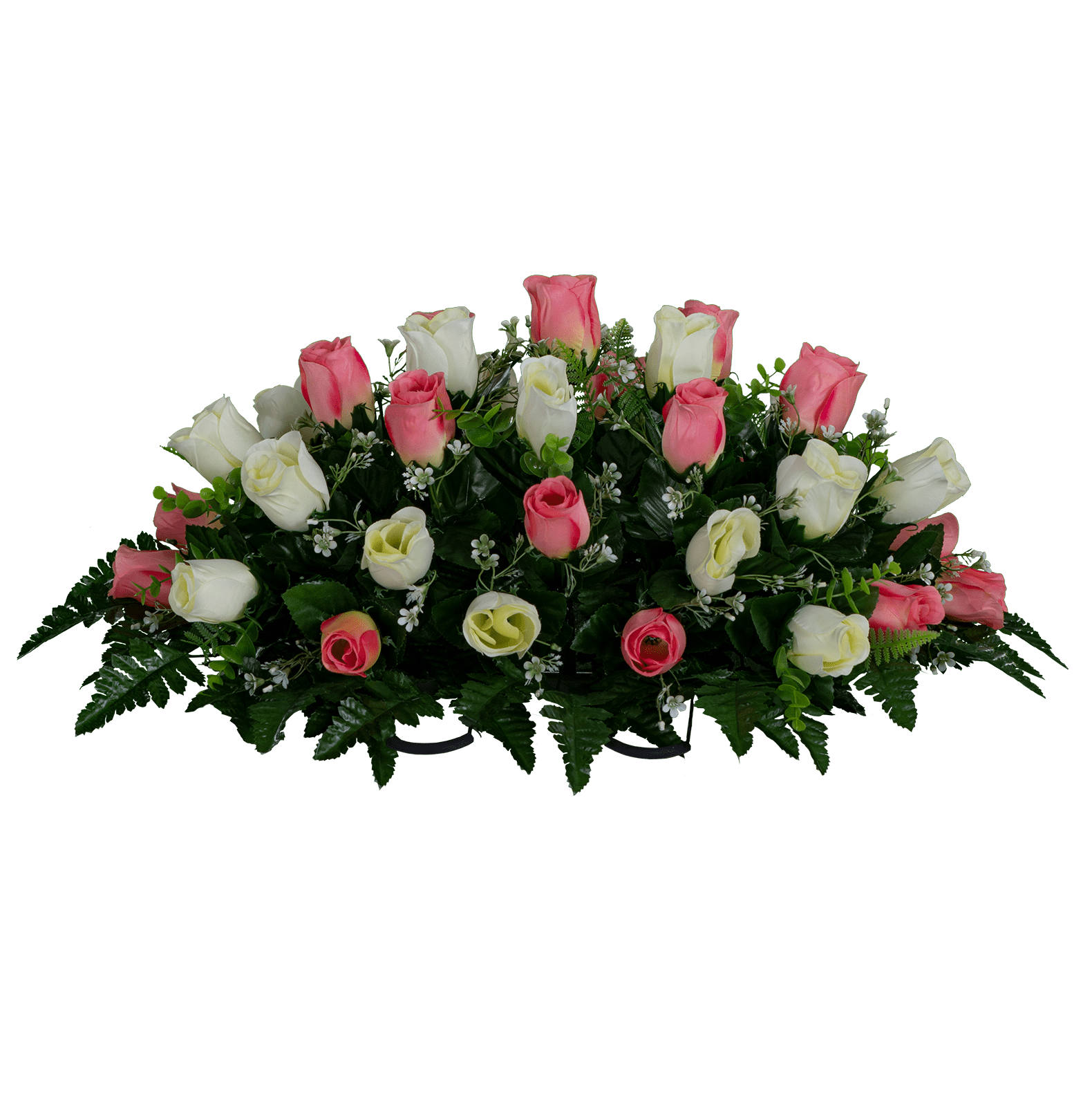 Sympathy Silks Artificial Cemetery Flowers 30" Cream and Pink Rose Buds