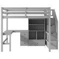 thumbnail image 4 of Euroco Full Size Pine Wood Loft Bed with Desk and Cabinets for Kids Teens Room, Storage Staircase Shelf, Gray, 4 of 12