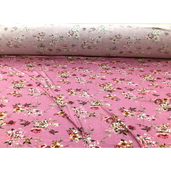 Printed Rayon Spandex 4 way Stretch Apparel Fabric Mauve Pink Orange Floral H304
