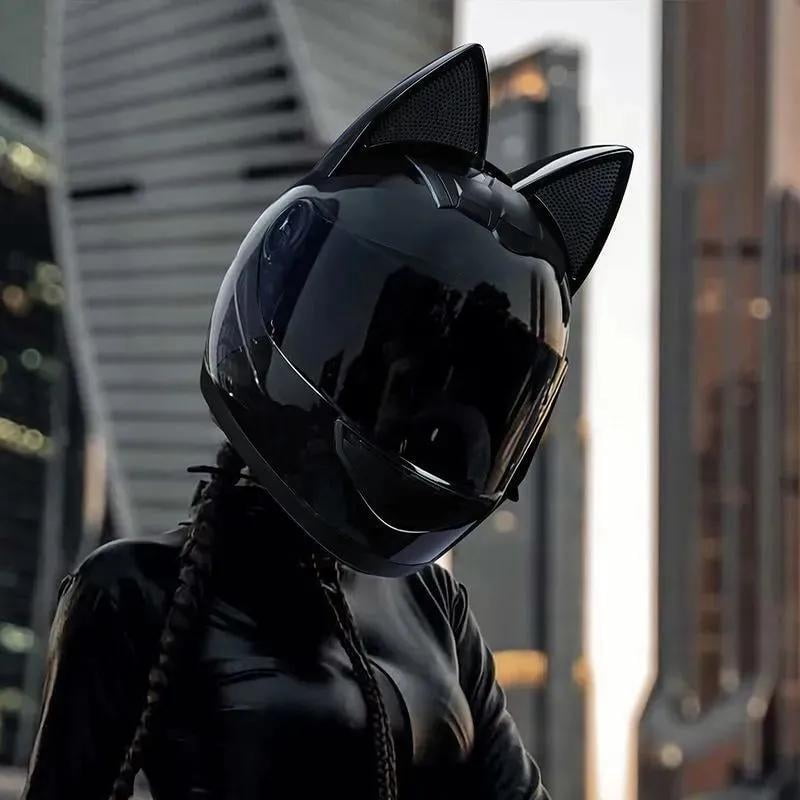 HNJMOTO Personalized Cool Cat Ear Motorcycle Helmet Four Seasons Full Helmet DOT