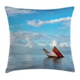 thumbnail image 1 of Ocean Decor Throw Pillow Cushion Cover, Sunken Ship on Surface of Freshening Sea View with Cloudy Weather Nobody Print, Decorative Square Accent Pillow Case, 24 X 24 Inches, Blue White, by Ambesonne, 1 of 2