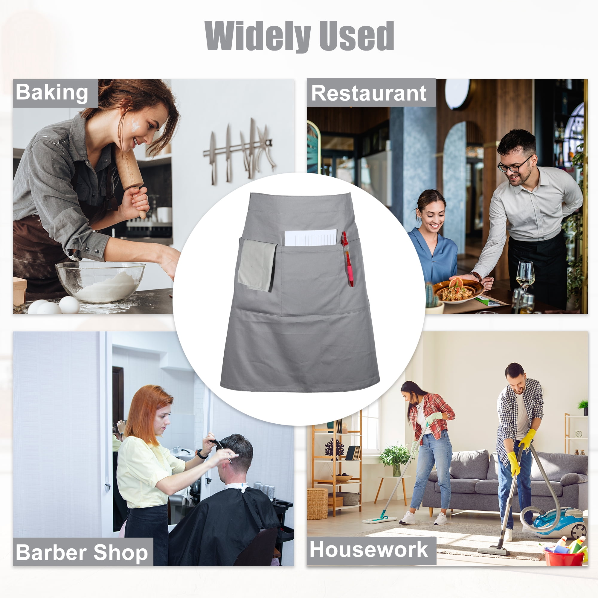 Unique Bargains Serving Cooking Versatile Waist Apron with Pockets Gray