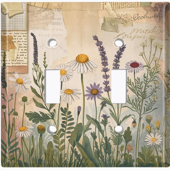 Metal Light Switch Wall Plate Outlet Cover (Printed Image of Vintage Wildflowers - Double Toggle)