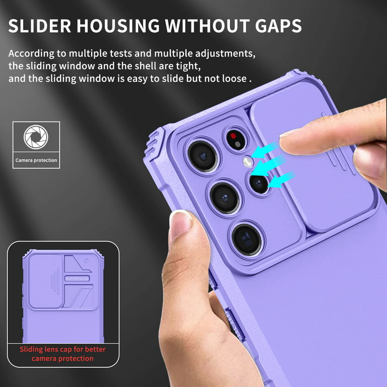 for Samsung Galaxy S21 Ultra Case, with Camera Cover Kickstand [Protective  & Slim Fit] [Anti-Scratch & Anti-Fingerprint] Sliding Lens Cover Protection for  Samsung Galaxy S21 Ultra, Purple 