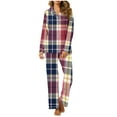 thumbnail image 2 of Diufon 2 Piece Sleepshirt Suits for Women Plaid Pajamas Set Wide Leg Nightwear Pant with Lapel Shirt Top (Small, Red), 2 of 6