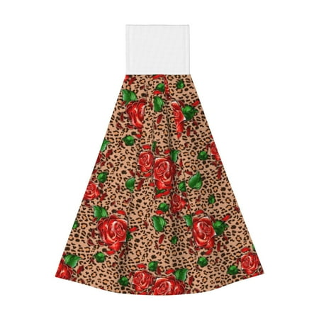 

Qekee Rose Mix Leopard 1 Print Hanging Kitchen Towels Coral Velvet Wipe Hand Towel Absorbent Hand Towels Microfiber Tie Towel for Bathroom Kitchen Decor