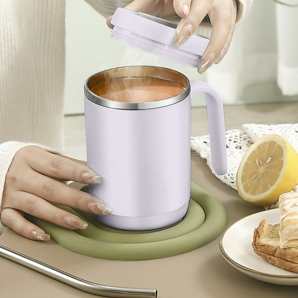 Taza de café aislante de acero inoxidable 16oz | Vaso de vacío de doble pared para viajar mantiene las bebidas calientes o frías | Tapa corredera y resistente a fugas, mango ergonómico | Gris