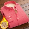 thumbnail image 2 of ZCFZJW Mens Casual Button Down Fleece Lined Shirts Casual Fall Winter Long Sleeve Sherpa Thick Warm Thermal Shirts with Pockets Watermelon Red XXL, 2 of 6