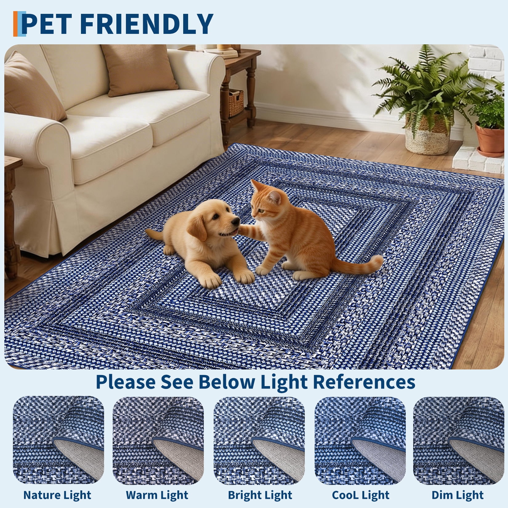 HIWEAVER Navy Geometric Runner 2' x 6' Washable Bordered Digital Printed Indoor Carpet for Kitchen Hallway Room Decor