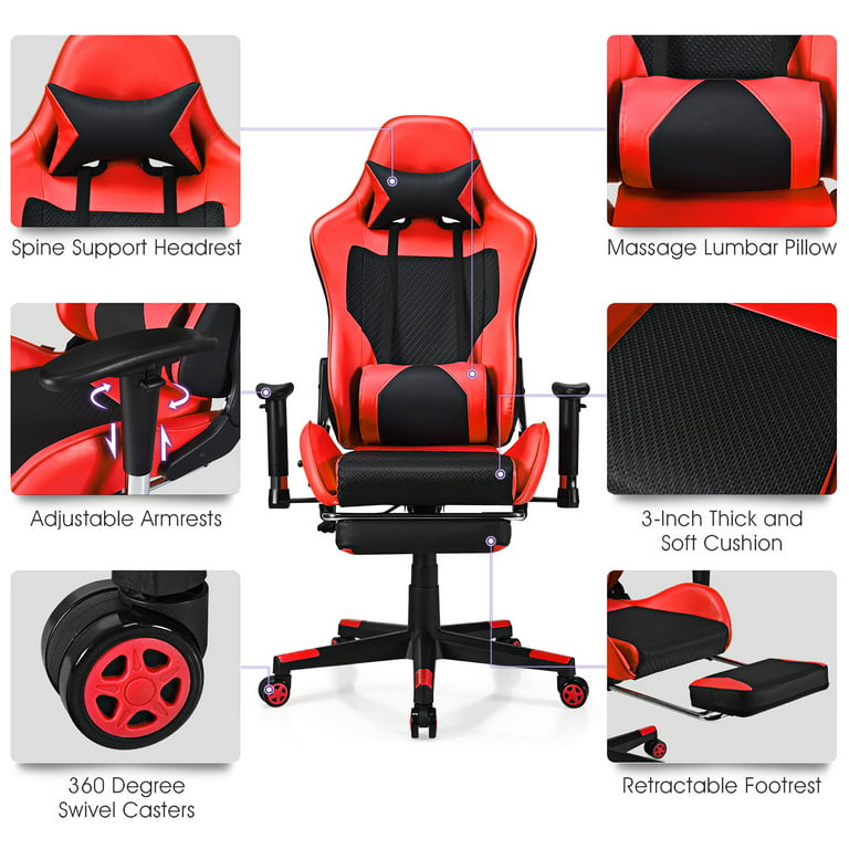 Costway Red Vinyl Seat Massage Gaming Chairs with Arms HW66144RE - The Home  Depot