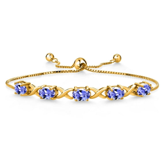 Gem Stone King 18K Yellow Gold Plated Silver Blue Tanzanite Bracelet for Women (3.75 Cttw, Gemstone December Birthstone, Oval 7X5MM, Fully Adjustable up to 9 inches)