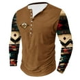 thumbnail image 2 of ZCFZJW Mens Fashion T-Shirts Casual Patchwork Print Long Sleeve Button up V Neck Graphic Henley Shirts Loose Regular Fit Comfy Workout Pullover Tops Khaki XXXXL, 2 of 5