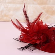 Fascinator Hats for Women Pillbox Cap with Flower Feather Mesh Veil and Hair Clip Cocktail Tea Party Headwear Headdress