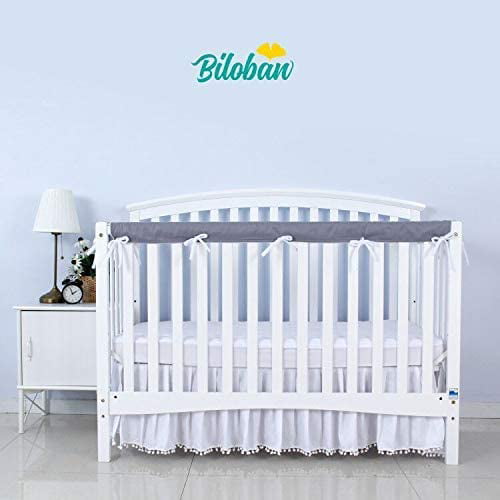 Reversible Safe and Secure Crib Rail Cover. Fit Side and Front Rails Piece Crib Rail Cover Protector Safe Teething Guard Wrap for Standard Crib Rails 3 Grey/White