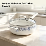 The Pioneer Woman 12-Piece Classic Aluminum Cookware Set, PFAS-Free Ceramic Nonstick, Pots and Pans Set with Decal Pattern, Agatha Blue