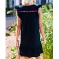 thumbnail image 3 of Women's Black Boho Print Pompom Sleeve Shift Dress, 3 of 14