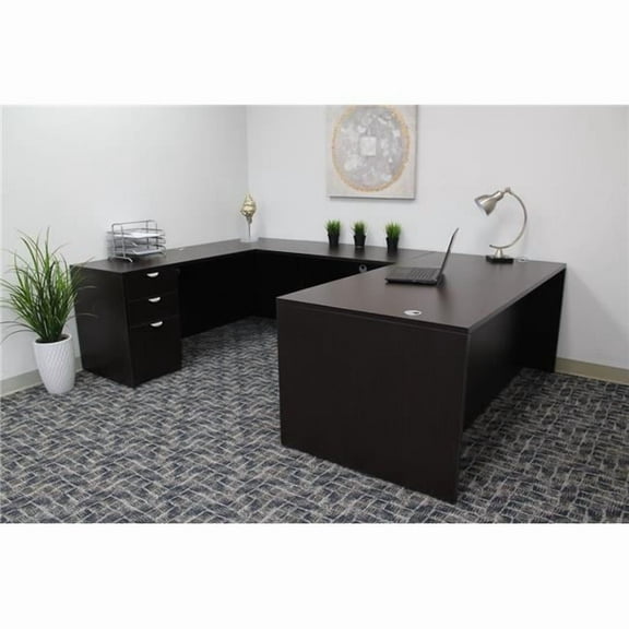 Boss Office Products Offie Products 66" U-Shape Desk with 2 File Pedestals in Mocha