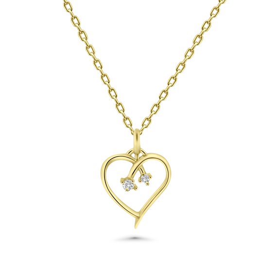 Heart Pendant Necklace with CZ in 14 Karat Solid Gold | Handcrafted Solid Gold Heart Pendant | Dainty Solid Gold Heart Necklace for Mothers