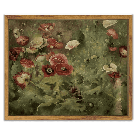 Drsoum Vintage Poppy Floral Art Classical Flower Painting Rrustic Farmhouse Decor- 8x10in Framed