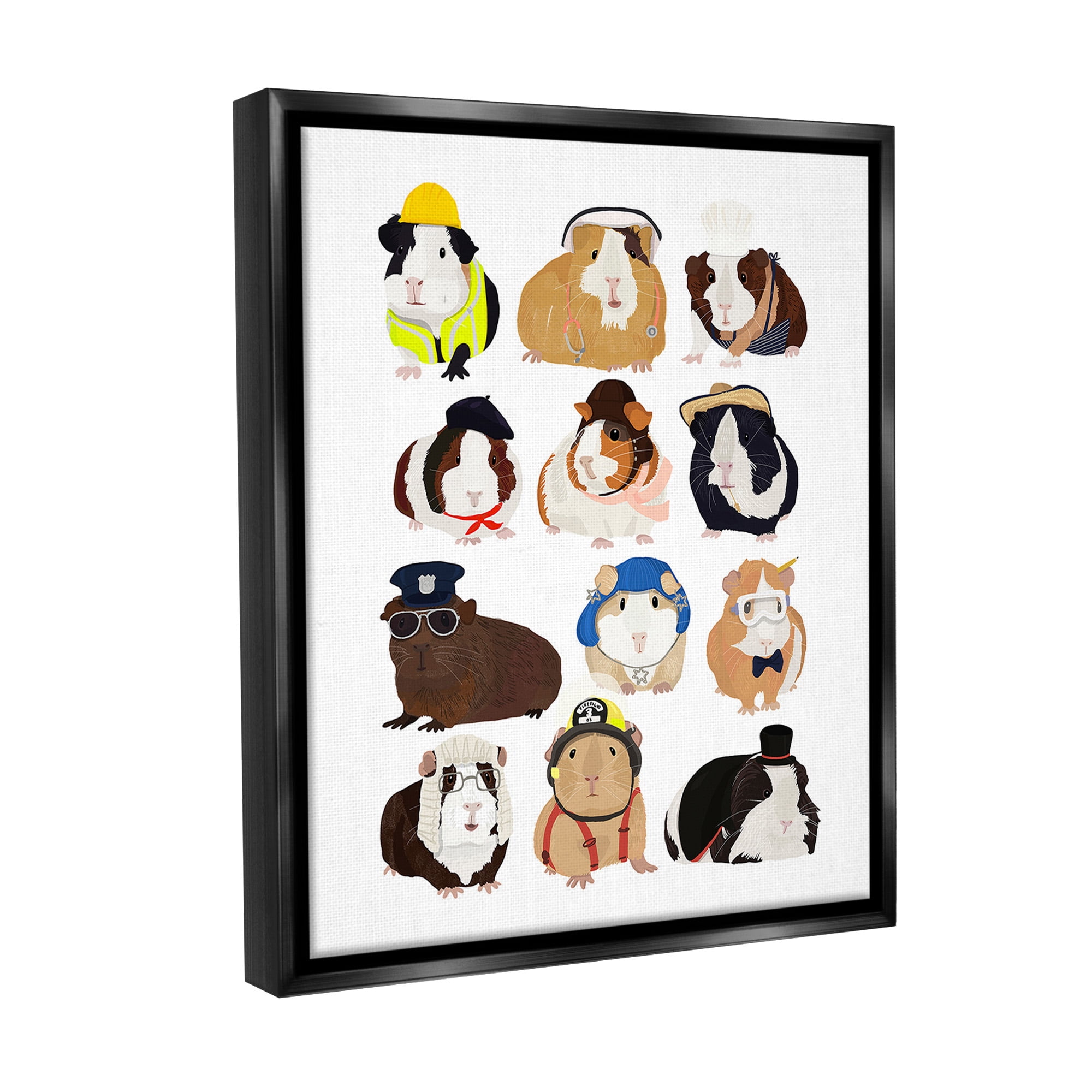 Stupell Industries Guinea Pigs Various Uniforms Animals & Insects Painting Black Floater Framed Canvas Art Print Wall Art, 25 x 31