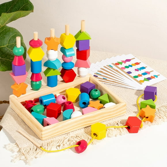 Pisexur Baby Toys Wooden Lacing Beads Toy Set With Storage Box- Educational Preschool Learning Toy For 2 3 4 Year Old Toddlers Baby Dolls,Car Toys for 3-5 Years Boys Girls
