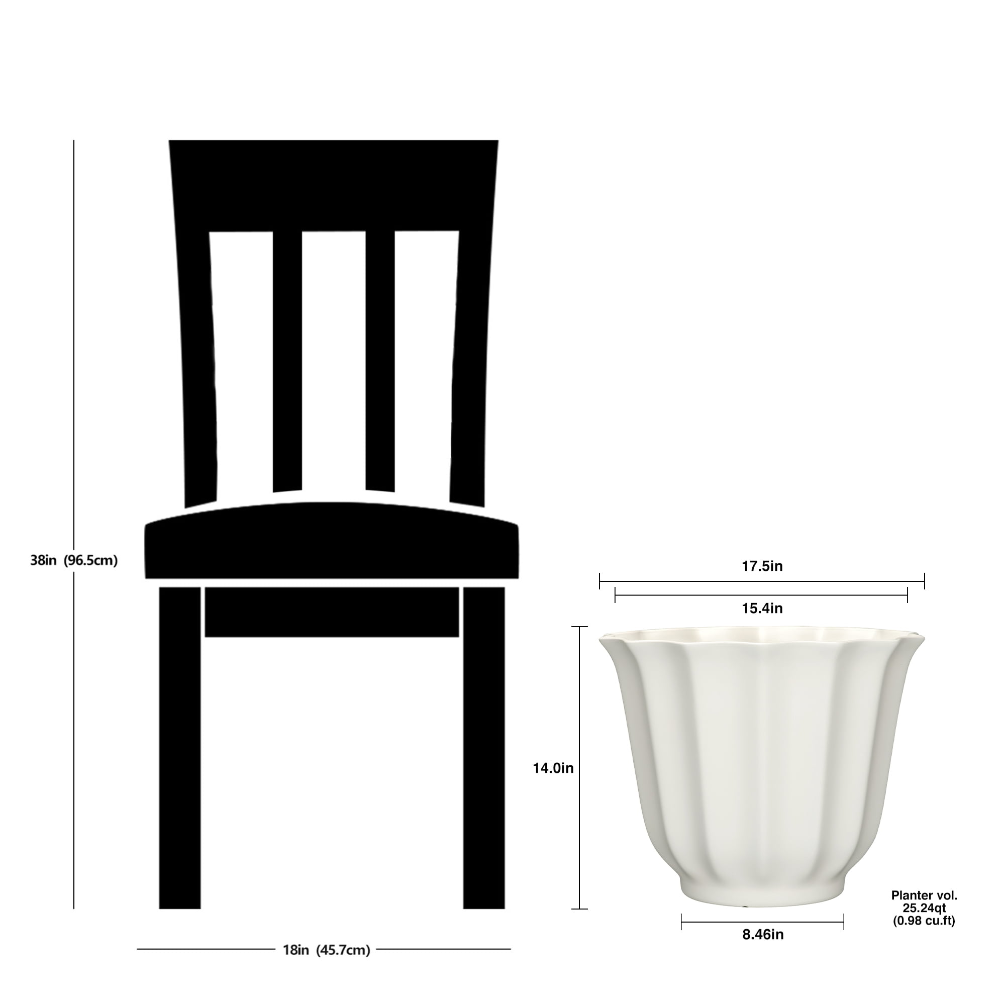 Mainstays Charlotte Round Recycled Resin Planter, Vanilla Dream, 17.5 in x 17.5 in x 14 in