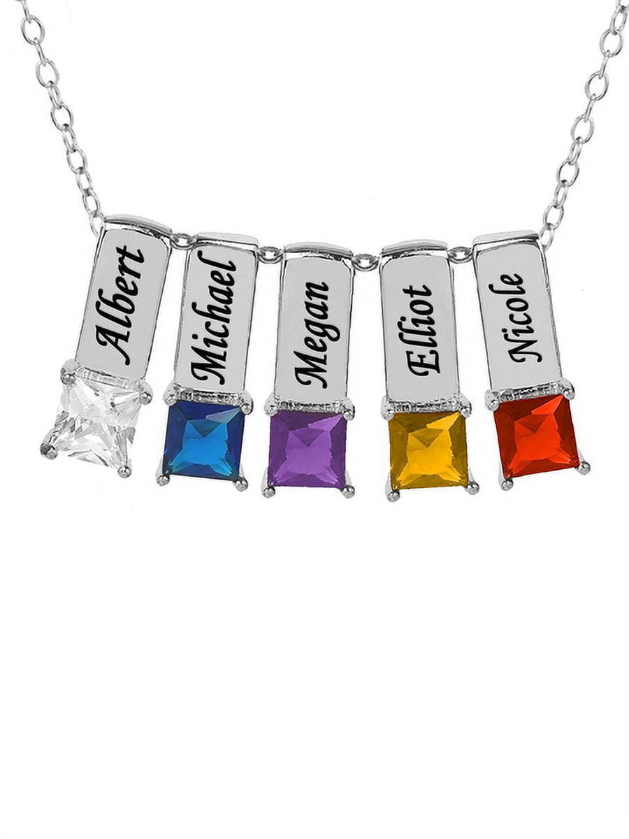 Personalized Family Charm Pendant with Up to 6 Square-Shaped Birthstones