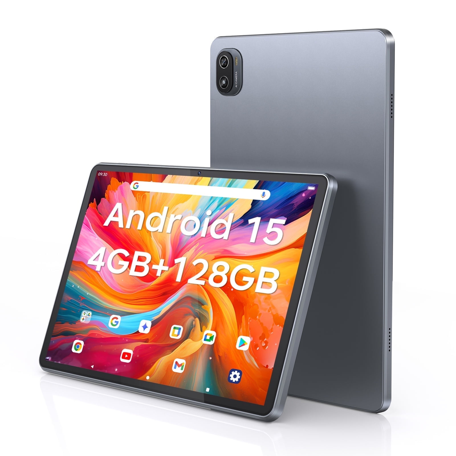 RNRUO 10.1" Android 15 Tablet, 12GB(4+8)RAM, 128GB ROM, 128GB Expand, Quad-Core Processor up to 2.0GHz, WiFi 6 BT5.4, 6000mAh with Fast Charge, Dual Camera, IPS Display, Blue Gray