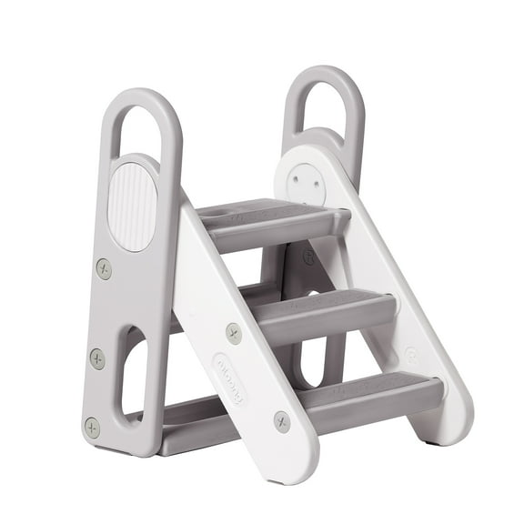 Easy4Home Baby Kids 3-Step Stool Foldable Learning Standing Tower Non-Slip for Toddlers,Gray