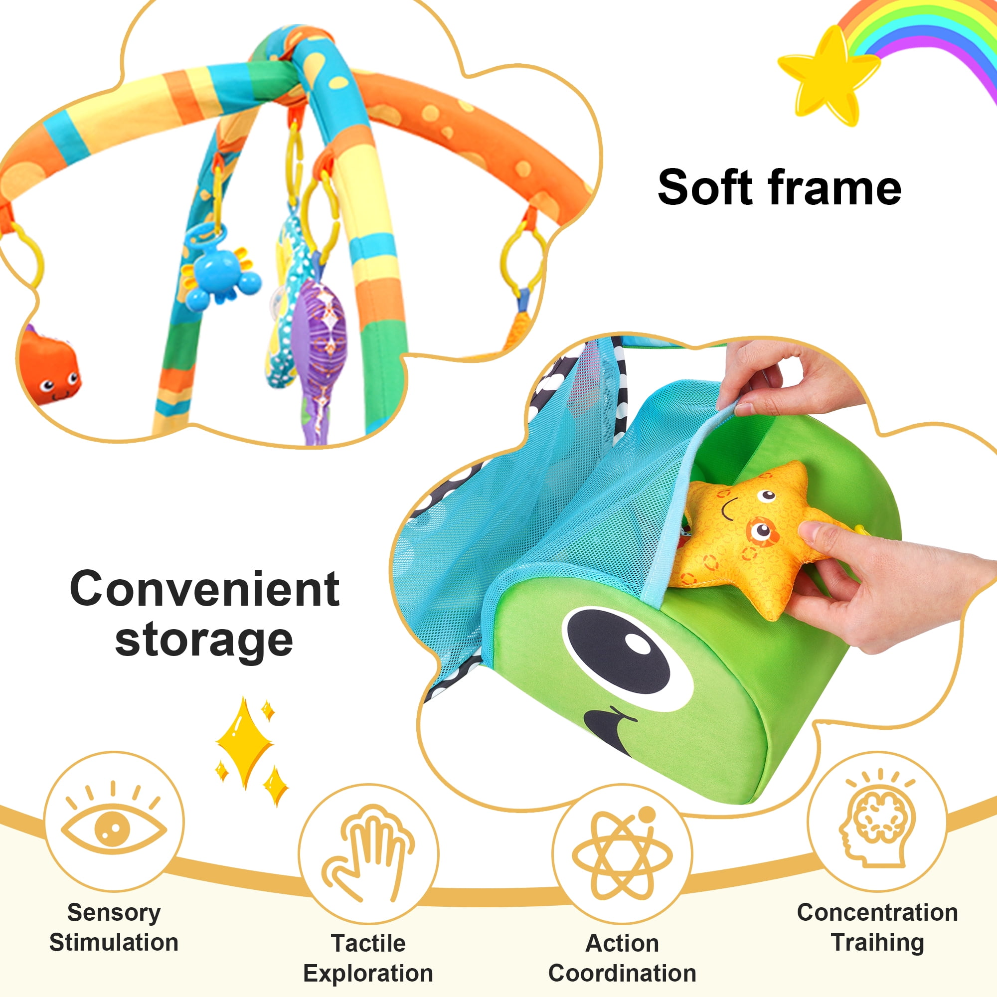 Babyeap 3-in-1 Baby Gym and Play Mat, Baby Activity with Ocean Ball Sensory Toys, 0-36 Months