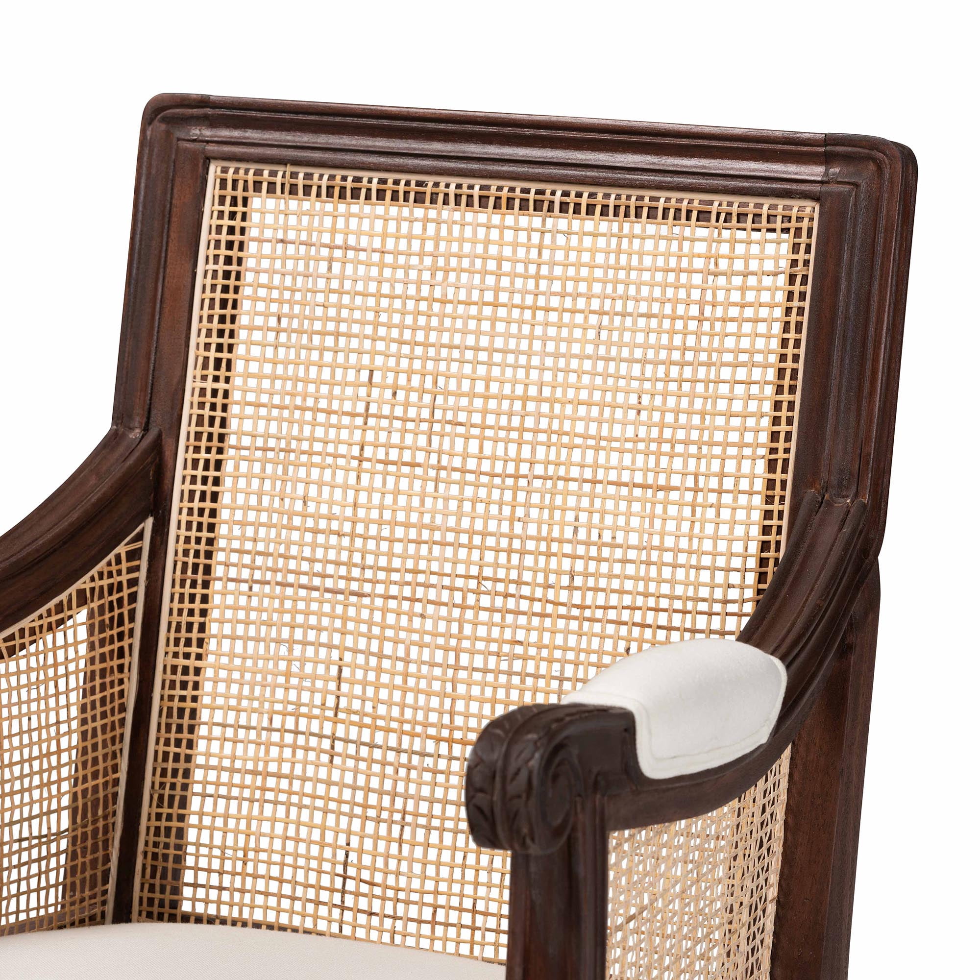 bali & pari Desmond Rattan and Bayur Wood French Provincial Accent Chair, Dark Brown