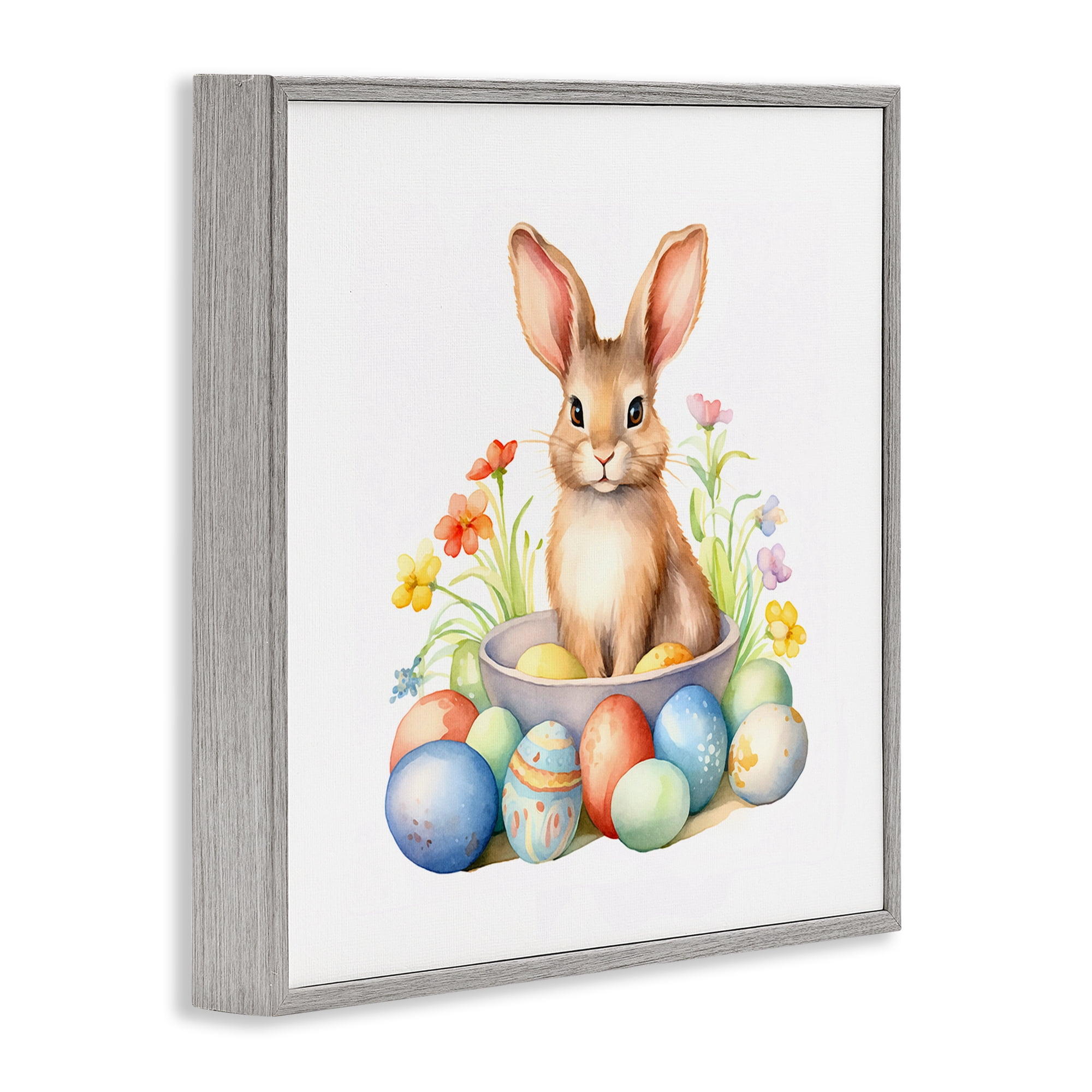 Easter Bunny & Eggs Gray Framed Giclee Art, 12 x 12, A - By Andrea Haase