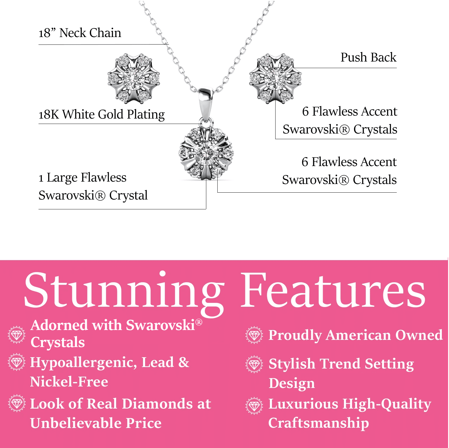 Cate & Chloe Millie 18k White Gold Plated Jewelry Set with Swarovski Crystals Gift for Women