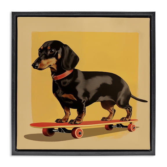 Stupell Industries Dachshund on Red Skateboard Black Framed Floater Canvas Wall Art, design by Andreas Magnusson