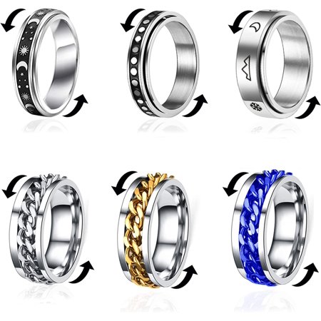 FanShow Stainless Steel Fidget Band Rings for Women Mens Cool Spinner ...