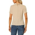 thumbnail image 4 of INSPIRE CHIC Women's Contrast Peter Pan Collar Polka Dots Short Sleeve Tops XL Dark Beige, 4 of 7