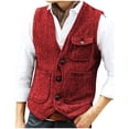 thumbnail image 2 of VBTAPA Men's Suit Vest Western Cargo Vests V Neck Herringbone Waistcoat with 3 Pockets Red XXL, 2 of 8