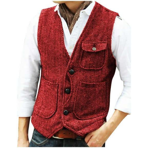 Yaoyar Men Solid Color Sleeveless V-Neck Single-Breasted Multi-Pocket Vest Casual Daily Wear Practical Design Versatile Layering Piece