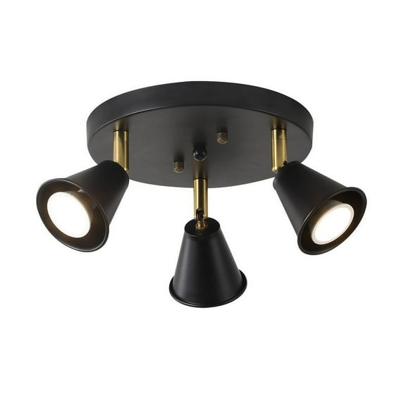 3-Light Industrial Directional Track Lighting, Adjustable Round Ceiling Spotlight, Morden Black Flush Mount Kitchen Light for Kitchen,Hallway,Dining Room,Porch,Office. Gu10 Bulbs Included