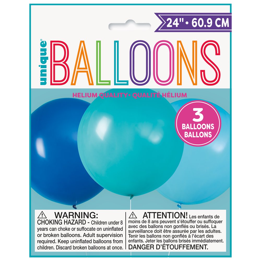 Big Latex Balloons, 24 in, Blue & Teal, 3ct