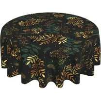 Green Gold Leaf Christmas Tablecloth Round 60 In Vintage Plant Leaves Botanical Decorative Table Cloth Washable Wrinkle Stain-Resistant Polyester Farmhouse Holiday Black Table Cover For Party Dinner