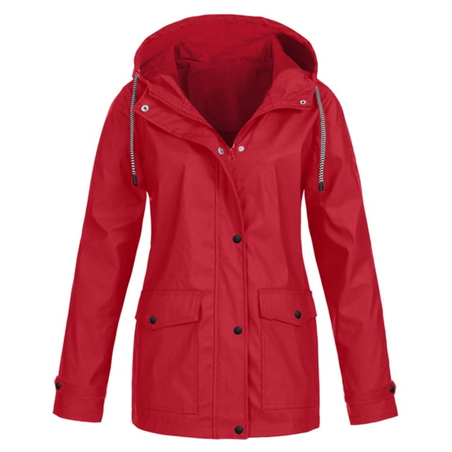Chaquetas Naughtyhood para mujer, impermeable, resistente al agua, con capucha, cortavientos, talla grande, color rojo, tallas XXXXXL
