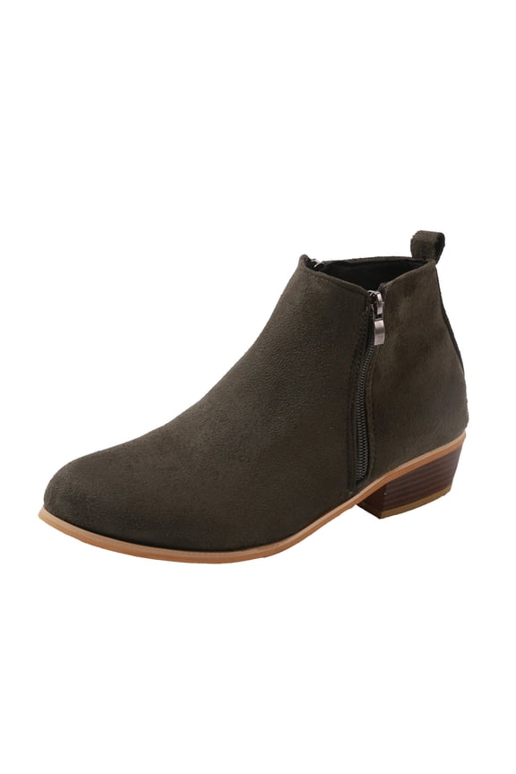 Women's Ankle Boots Suede Side Zipper Low Heel Booties Comfortable Block Heel Fall Winter Shoes Outdoor Walking Ankle Boots Army Green 43