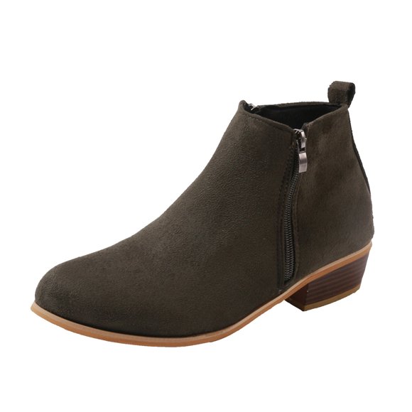 hopeusnice Women's Ankle Boots Suede Side Zipper Low Heel Booties Comfortable Block Heel Fall Winter Shoes Outdoor Walking Ankle Boots Army Green 35