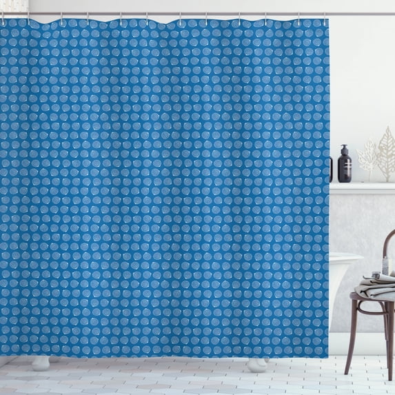 Ocean Shower Curtain, Nautical Theme Underwater Life with Hand Drawn Scalop Shells in Monochrome Design, Fabric Bathroom Set with Hooks, 69W X 70L Inches, Sea Blue White, by Ambesonne