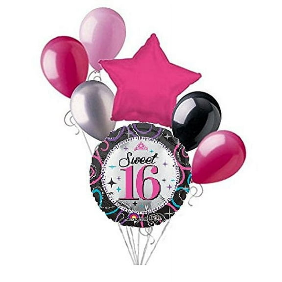 7 pc Prismatic Sweet 16 Happy Birthday Balloon Bouquet 16th Sixteenth Hot Pink N