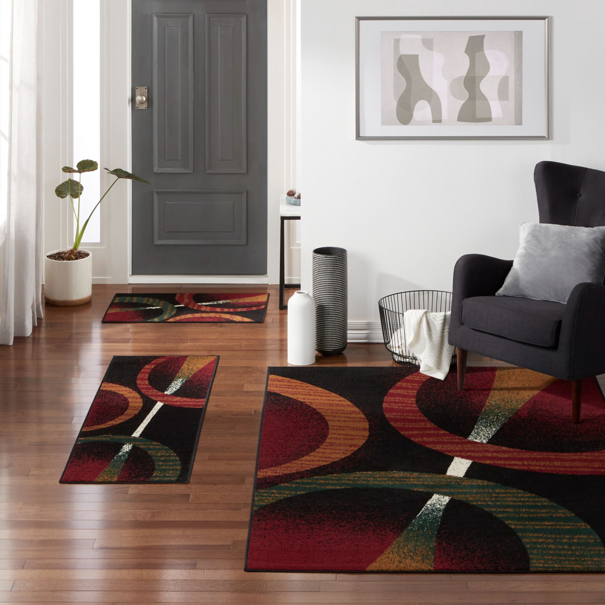 Home Dynamix Ariana Arcata Contemporary Bold Abstract Graphic Area Rug, Black/Red, 3-Piece Set