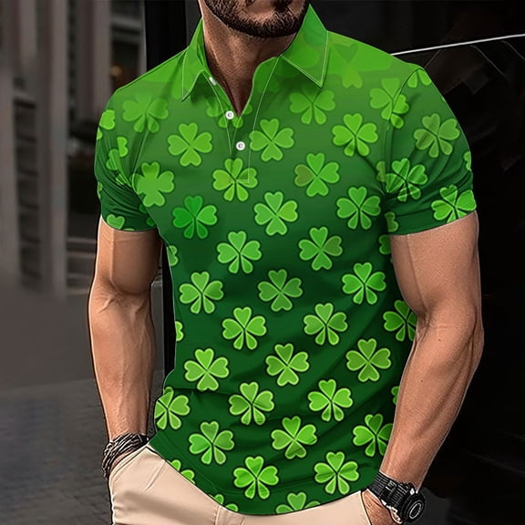 KeShDi Saint Patrick's Day Printed T-Shirt Men's St. Patrick's Day Printed Casual Short-sleeved Lapel Top/shirt Multicolor 4X