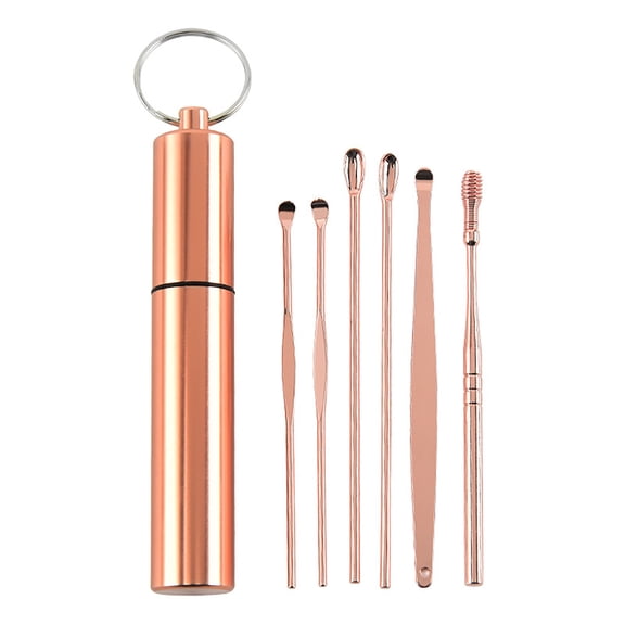 Aluminum Tube Style B, Rose Gold, Multi-Function Stainless Steel Ear Pick Set 6-Piece, 1 Setinnovative Spring Ear Wax Cleaner Tool Set,Stainless Steel Ear Cleansing Tool,Ear Curett Makeup Organizers